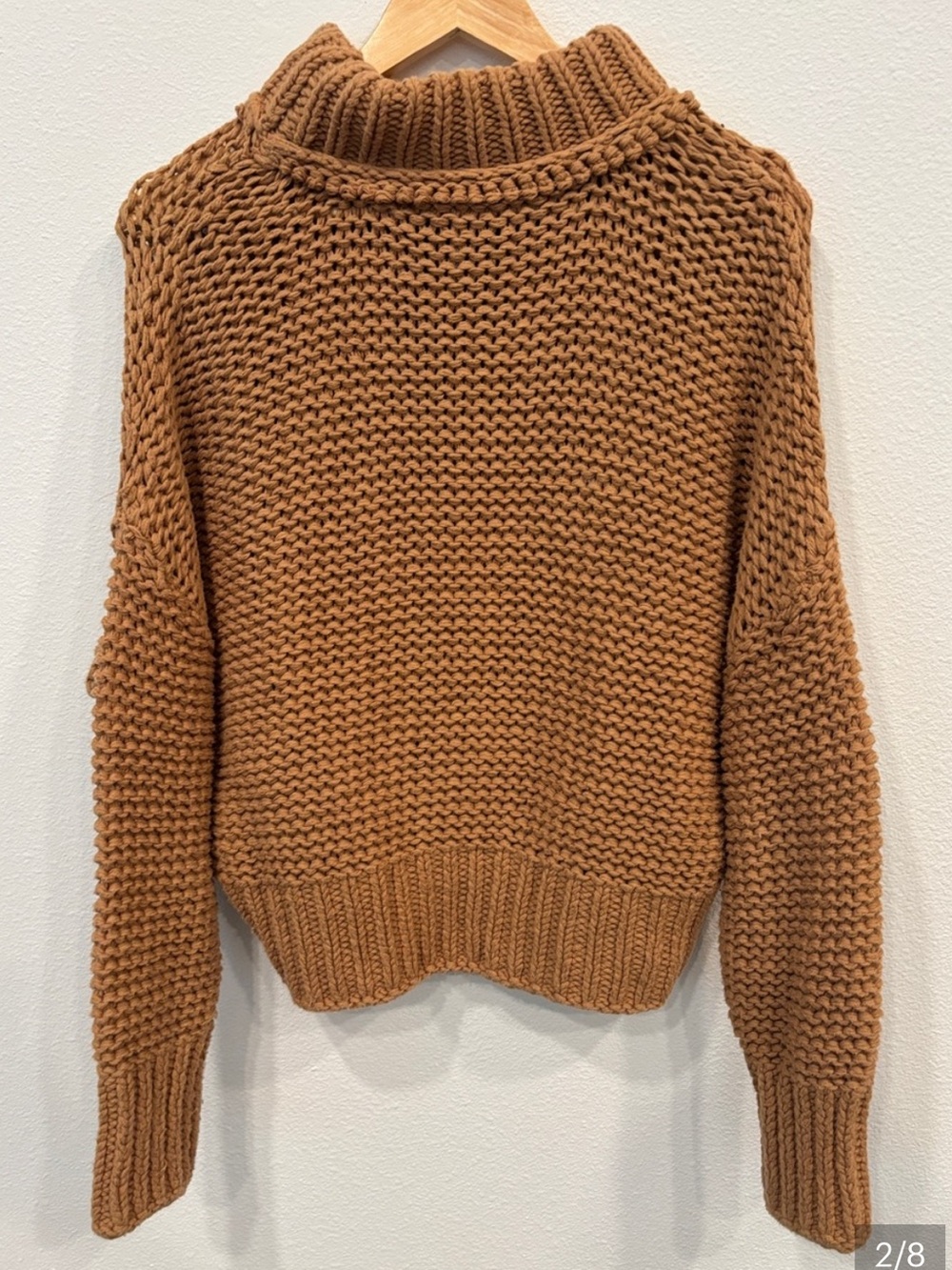 Free People Chunky Knit Turtleneck Sweater in Camel Brown Women SP - Picture 4 of 9